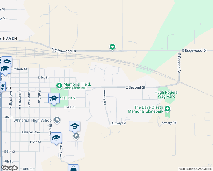 map of restaurants, bars, coffee shops, grocery stores, and more near 1500 East Second Street in Whitefish