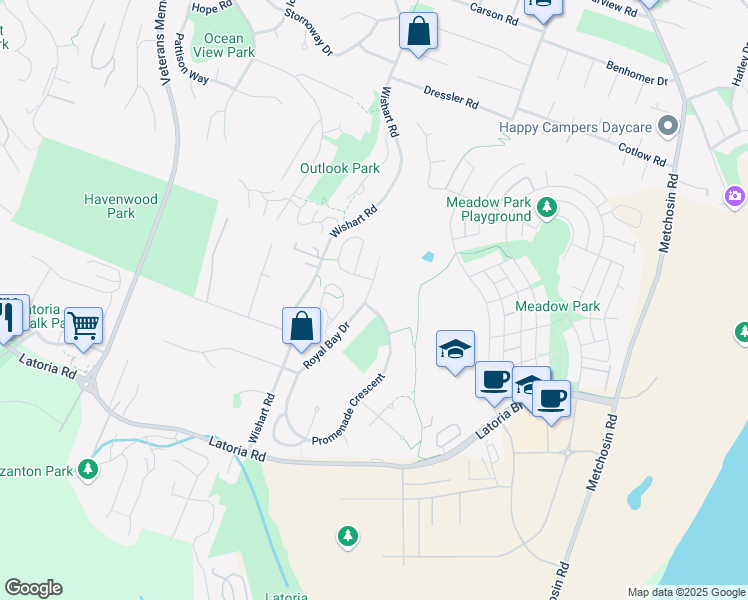 map of restaurants, bars, coffee shops, grocery stores, and more near 471 Royal Bay Drive in Victoria