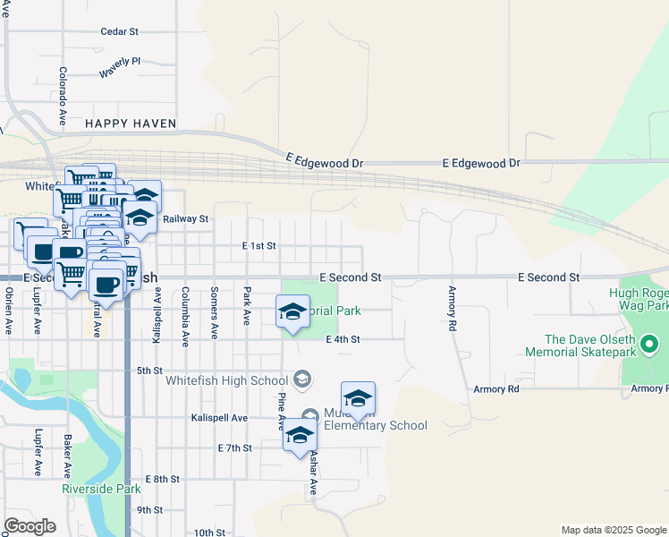 map of restaurants, bars, coffee shops, grocery stores, and more near 1238 2nd Street in Whitefish