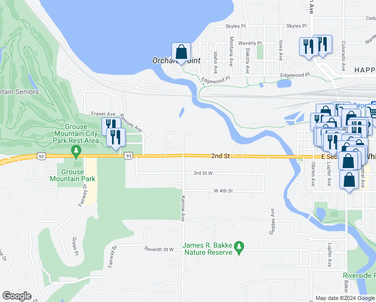 map of restaurants, bars, coffee shops, grocery stores, and more near 532 2nd Street in Whitefish