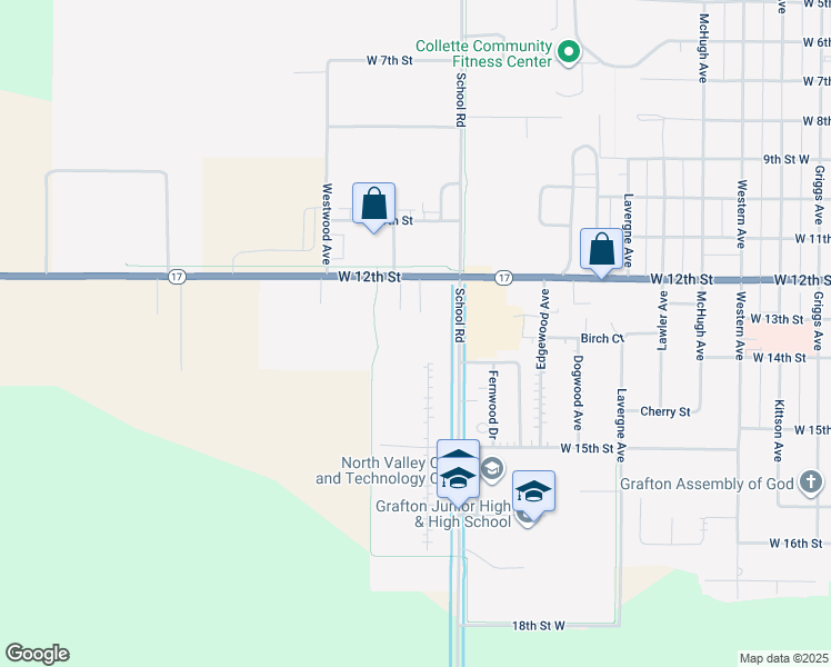 map of restaurants, bars, coffee shops, grocery stores, and more near 1102 West 12th Street in Grafton
