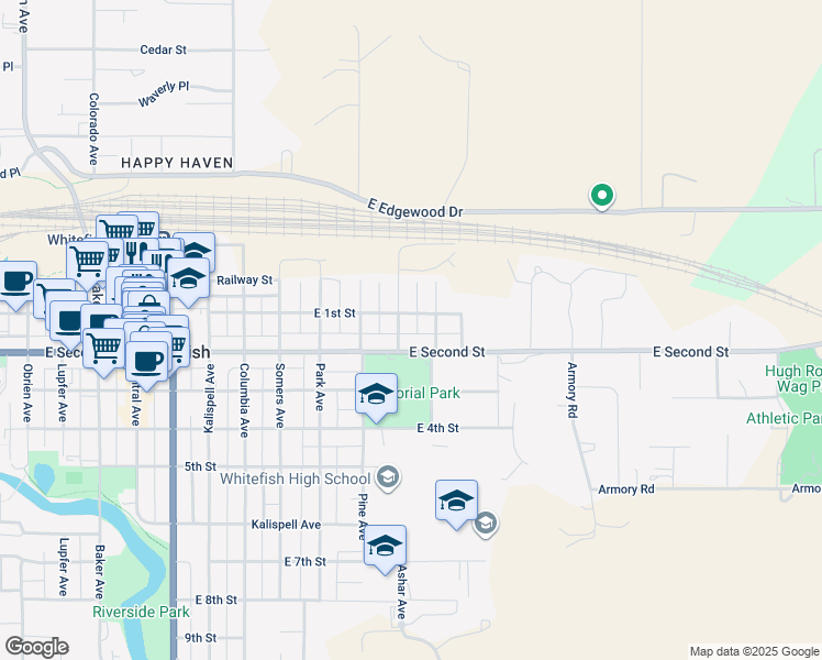 map of restaurants, bars, coffee shops, grocery stores, and more near 1238 2nd Street in Whitefish