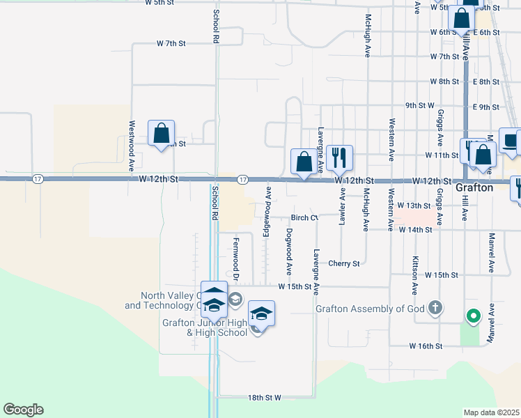 map of restaurants, bars, coffee shops, grocery stores, and more near 1317 Edgewood Avenue in Grafton