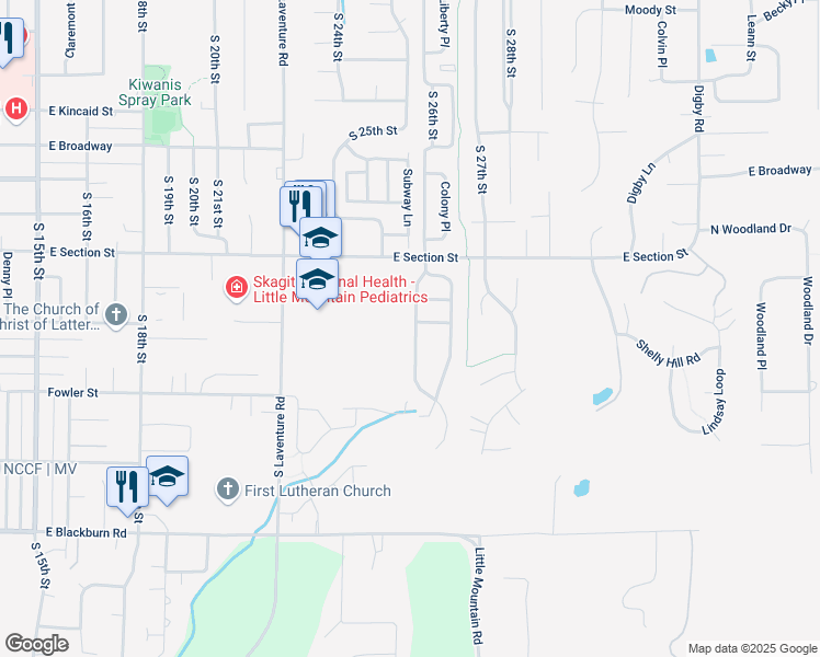 map of restaurants, bars, coffee shops, grocery stores, and more near 2610 East Section Street in Mount Vernon