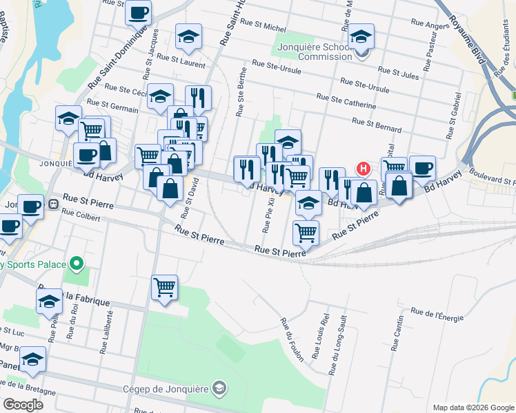 map of restaurants, bars, coffee shops, grocery stores, and more near 2255 Rue Saint Jérôme in Saguenay