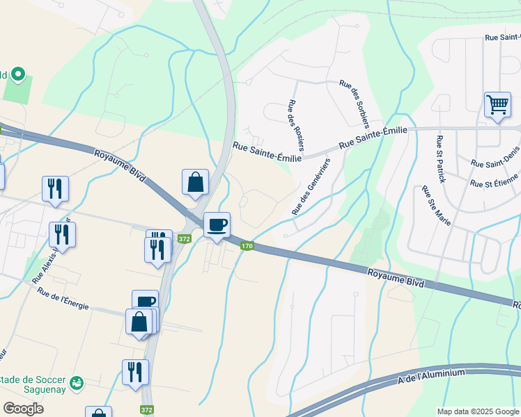 map of restaurants, bars, coffee shops, grocery stores, and more near 2251 Boulevard René Lévesque in Saguenay