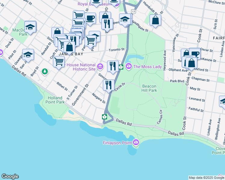 map of restaurants, bars, coffee shops, grocery stores, and more near 40 Victoria Crescent in Nanaimo