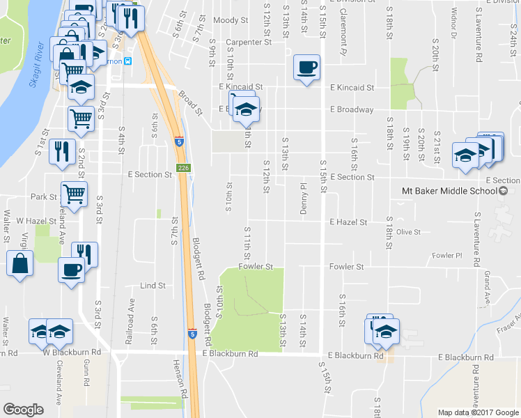 map of restaurants, bars, coffee shops, grocery stores, and more near 1315 South 12th Street in Mount Vernon