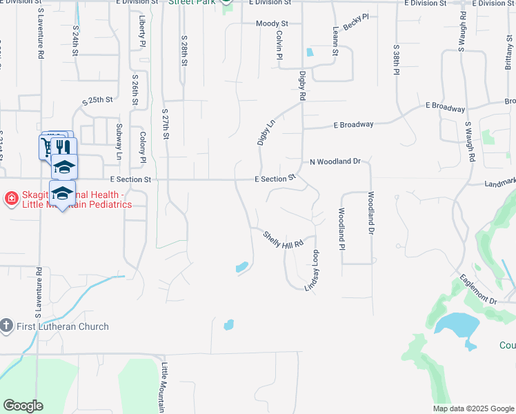 map of restaurants, bars, coffee shops, grocery stores, and more near 1400 Mallard View Drive in Mount Vernon