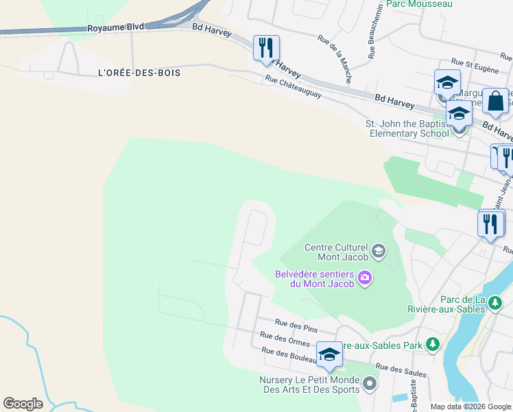 map of restaurants, bars, coffee shops, grocery stores, and more near 2194 Rue de l'Ardoise in Saguenay