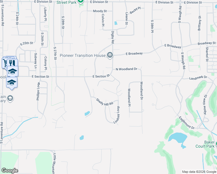 map of restaurants, bars, coffee shops, grocery stores, and more near 1408 Lindsay Loop in Mount Vernon