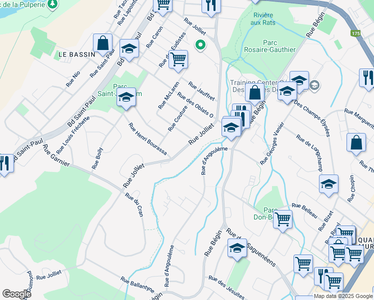 map of restaurants, bars, coffee shops, grocery stores, and more near 1023 Rue Jolliet in Saguenay