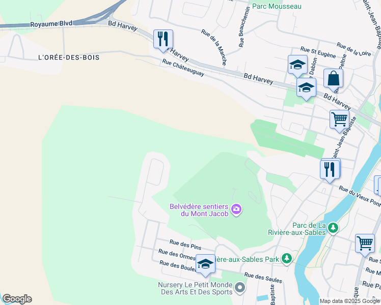 map of restaurants, bars, coffee shops, grocery stores, and more near in Saguenay