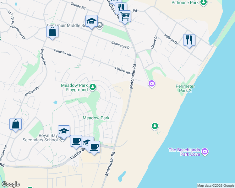 map of restaurants, bars, coffee shops, grocery stores, and more near 255 Caspian Drive in Colwood