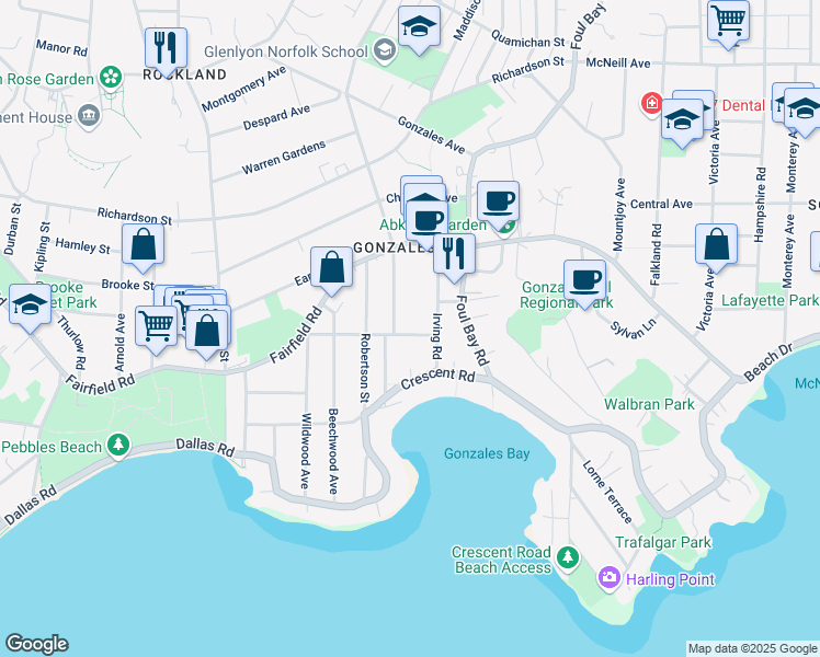 map of restaurants, bars, coffee shops, grocery stores, and more near 1814 Lillian Road in Victoria
