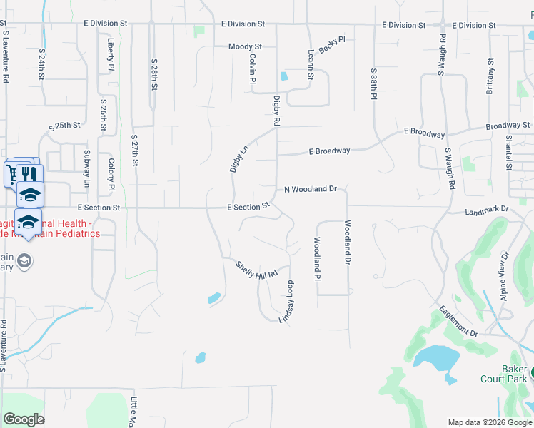 map of restaurants, bars, coffee shops, grocery stores, and more near 3319 East Section Street in Mount Vernon