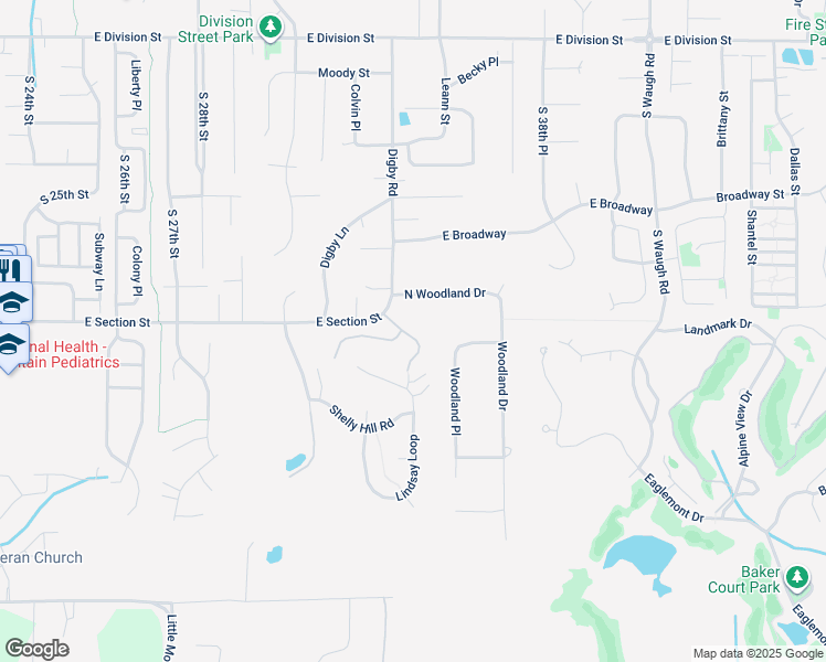 map of restaurants, bars, coffee shops, grocery stores, and more near 3400 North Woodland Drive in Mount Vernon