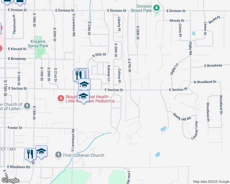 map of restaurants, bars, coffee shops, grocery stores, and more near 2610 East Section Street in Mount Vernon