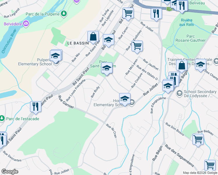 map of restaurants, bars, coffee shops, grocery stores, and more near 216 Rue Henri Bourassa in Saguenay