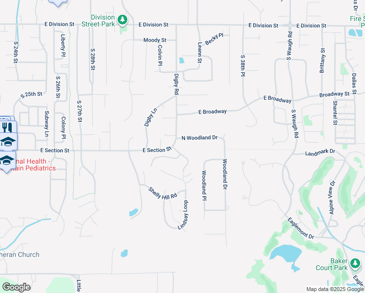 map of restaurants, bars, coffee shops, grocery stores, and more near 3400 North Woodland Drive in Mount Vernon