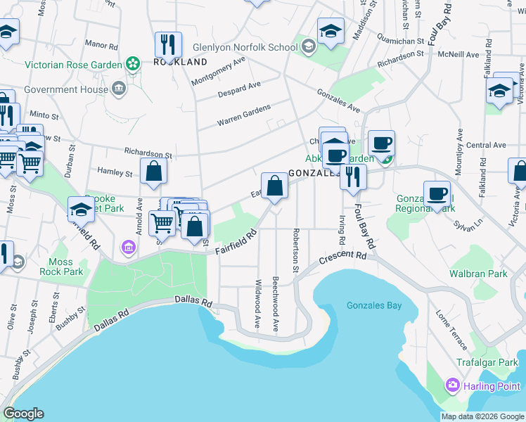 map of restaurants, bars, coffee shops, grocery stores, and more near in Victoria