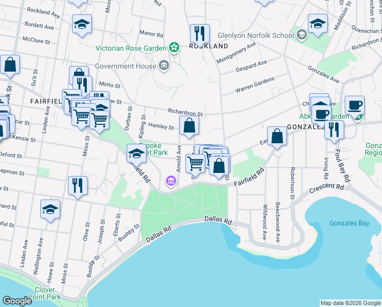 map of restaurants, bars, coffee shops, grocery stores, and more near 370 Stannard Avenue in Victoria