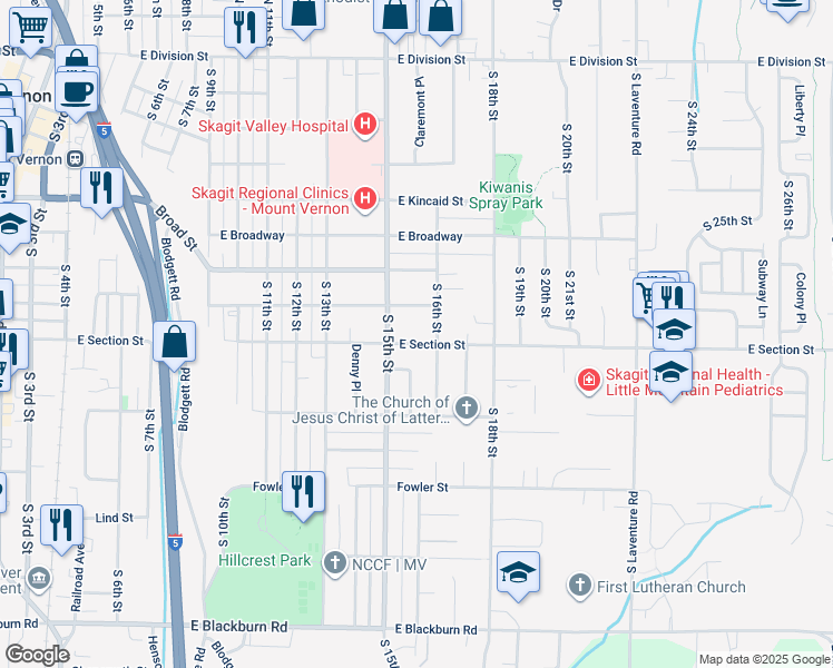 map of restaurants, bars, coffee shops, grocery stores, and more near 1519 East Section Street in Mount Vernon