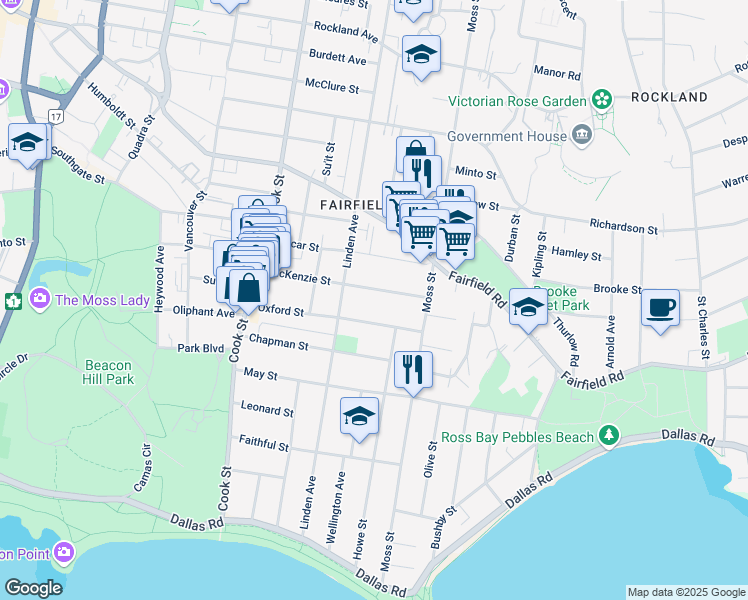 map of restaurants, bars, coffee shops, grocery stores, and more near 1231 McKenzie Street in Victoria