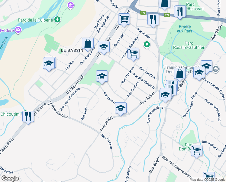map of restaurants, bars, coffee shops, grocery stores, and more near 171 Rue Thomas Duperré in Saguenay