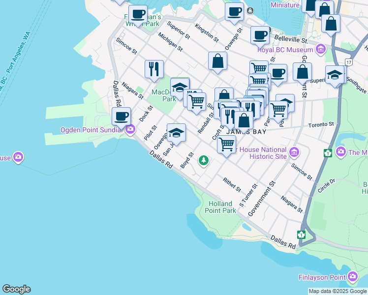 map of restaurants, bars, coffee shops, grocery stores, and more near 349 Berwick Street in Victoria