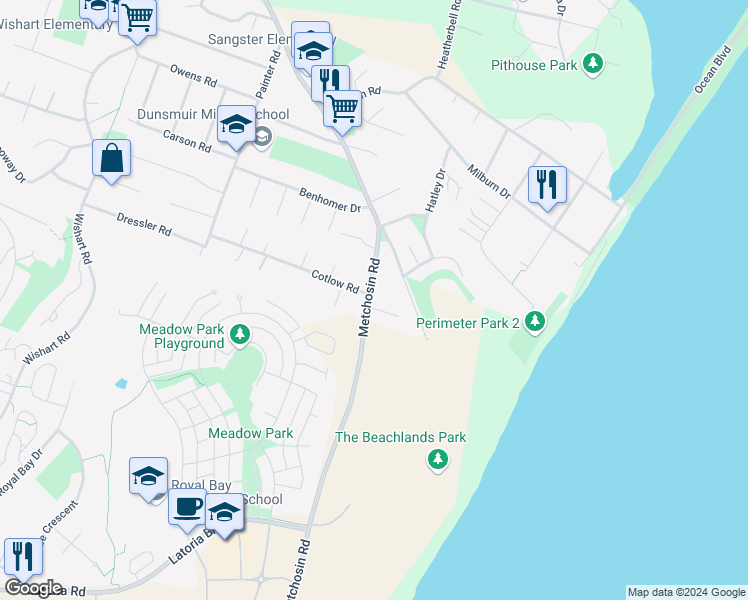 map of restaurants, bars, coffee shops, grocery stores, and more near 309 Kenning Court in Victoria