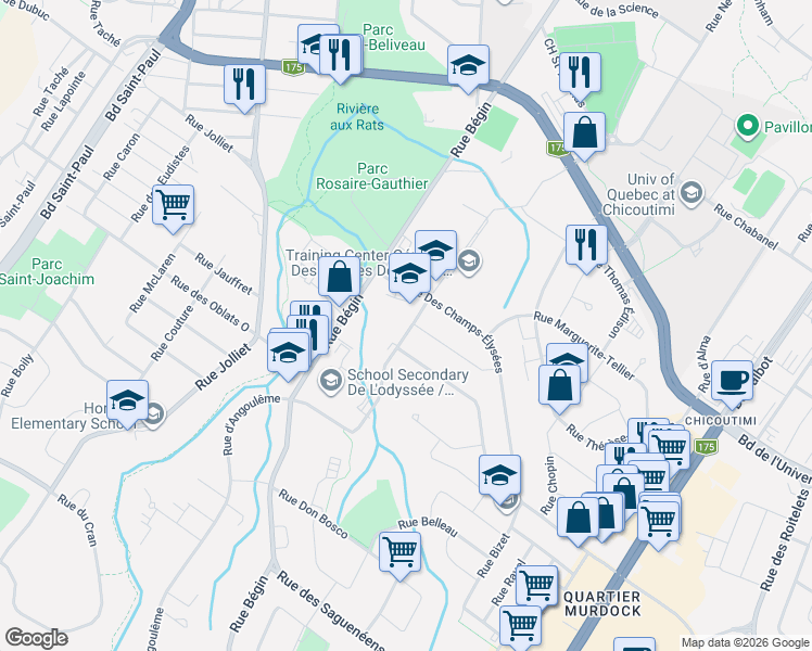 map of restaurants, bars, coffee shops, grocery stores, and more near 900 Rue Georges Vanier in Saguenay