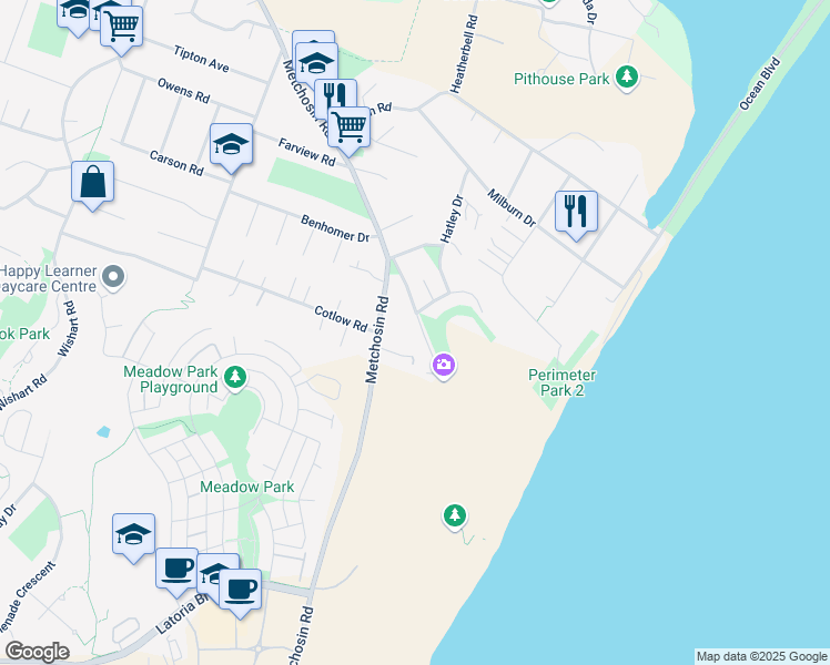 map of restaurants, bars, coffee shops, grocery stores, and more near 3442 Gratton Road in Victoria
