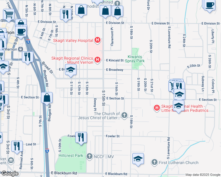 map of restaurants, bars, coffee shops, grocery stores, and more near 1519 East Section Street in Mount Vernon