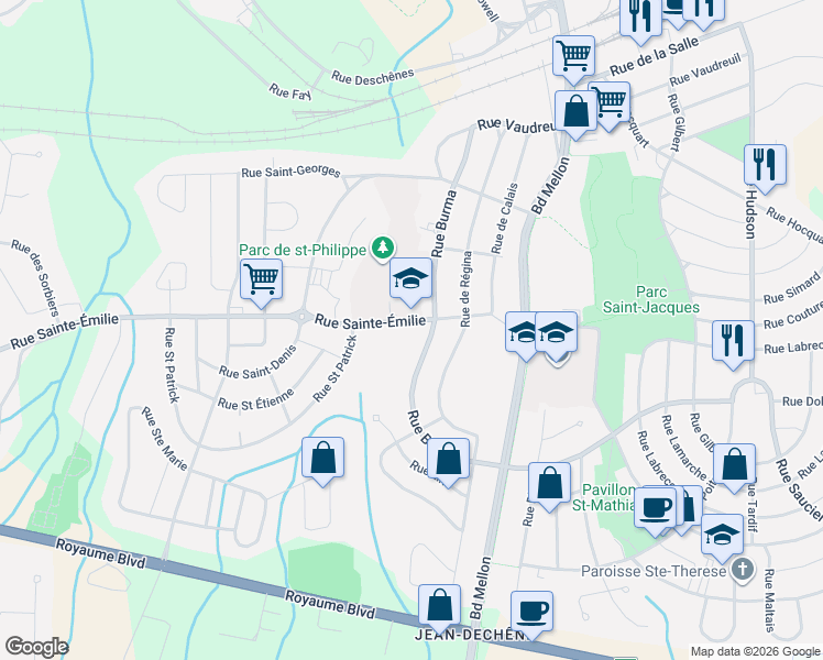 map of restaurants, bars, coffee shops, grocery stores, and more near 2917 Rue Sainte-Émilie in Saguenay