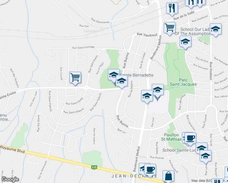 map of restaurants, bars, coffee shops, grocery stores, and more near 2921 Rue Sainte-Émilie in Saguenay