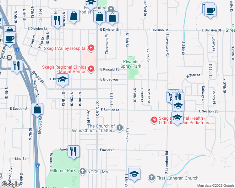 map of restaurants, bars, coffee shops, grocery stores, and more near 1010 South 16th Street in Mount Vernon