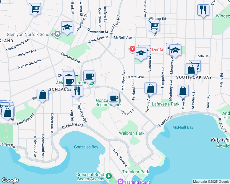 map of restaurants, bars, coffee shops, grocery stores, and more near 17 Beach Drive in Victoria
