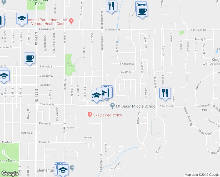 map of restaurants, bars, coffee shops, grocery stores, and more near 925 South 25th Street in Mount Vernon