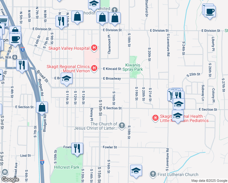 map of restaurants, bars, coffee shops, grocery stores, and more near 1010 South 16th Street in Mount Vernon