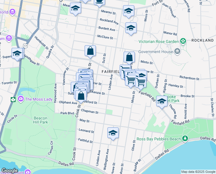 map of restaurants, bars, coffee shops, grocery stores, and more near 1177 Oscar Street in Victoria