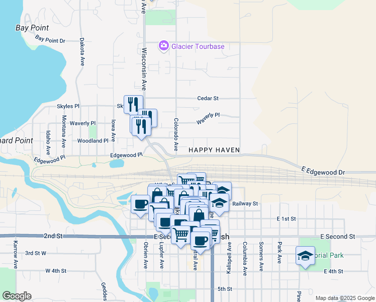 map of restaurants, bars, coffee shops, grocery stores, and more near 710 Edgewood Place in Whitefish