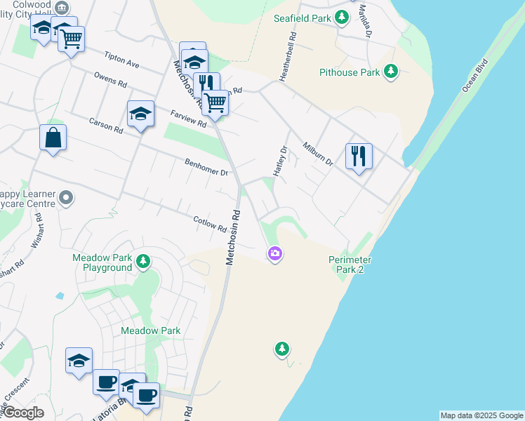 map of restaurants, bars, coffee shops, grocery stores, and more near 308 Perimeter Place in Victoria