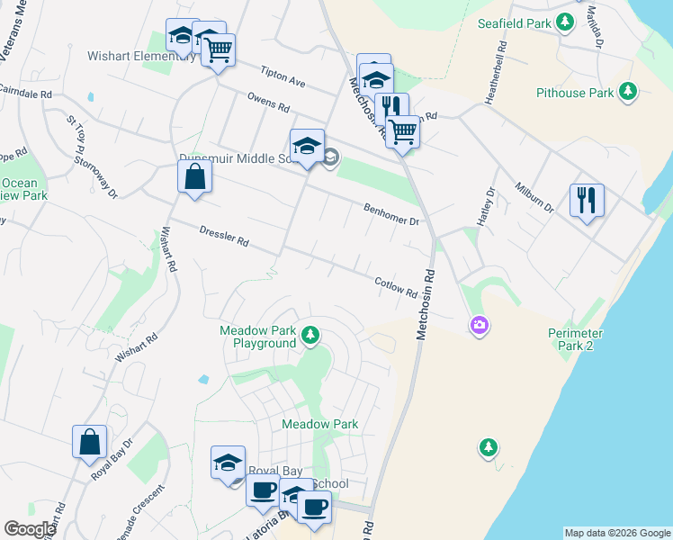 map of restaurants, bars, coffee shops, grocery stores, and more near 361 Cotlow Road in Victoria