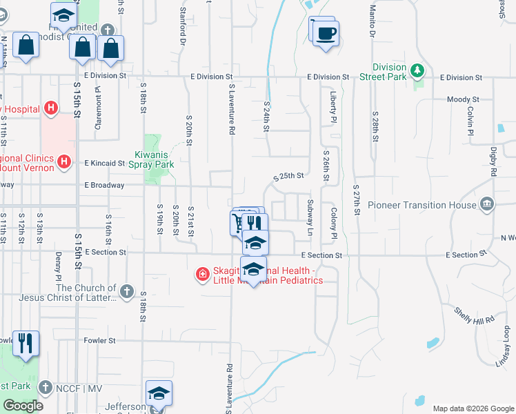 map of restaurants, bars, coffee shops, grocery stores, and more near 925 South 25th Street in Mount Vernon