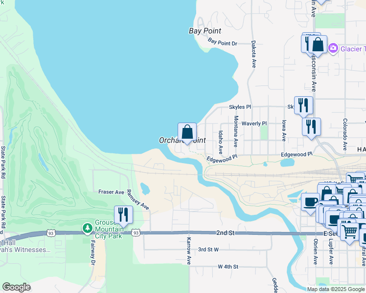 map of restaurants, bars, coffee shops, grocery stores, and more near 20 Oregon Avenue in Whitefish