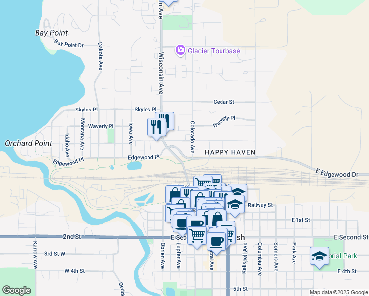 map of restaurants, bars, coffee shops, grocery stores, and more near 646 Edgewood Place in Whitefish