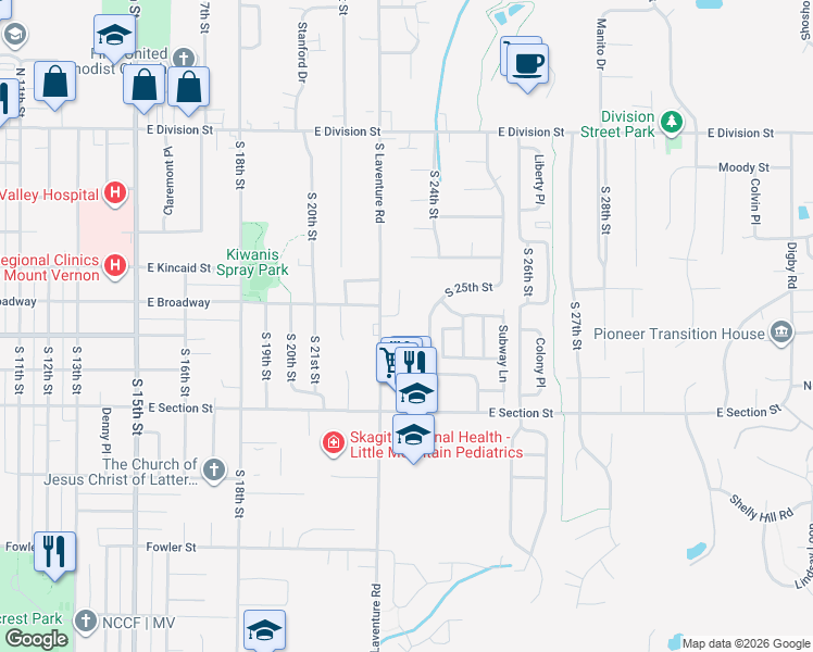 map of restaurants, bars, coffee shops, grocery stores, and more near 903 South 22nd Court in Mount Vernon