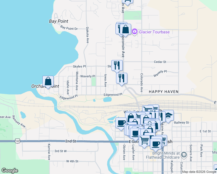 map of restaurants, bars, coffee shops, grocery stores, and more near 20 Iowa Avenue in Whitefish