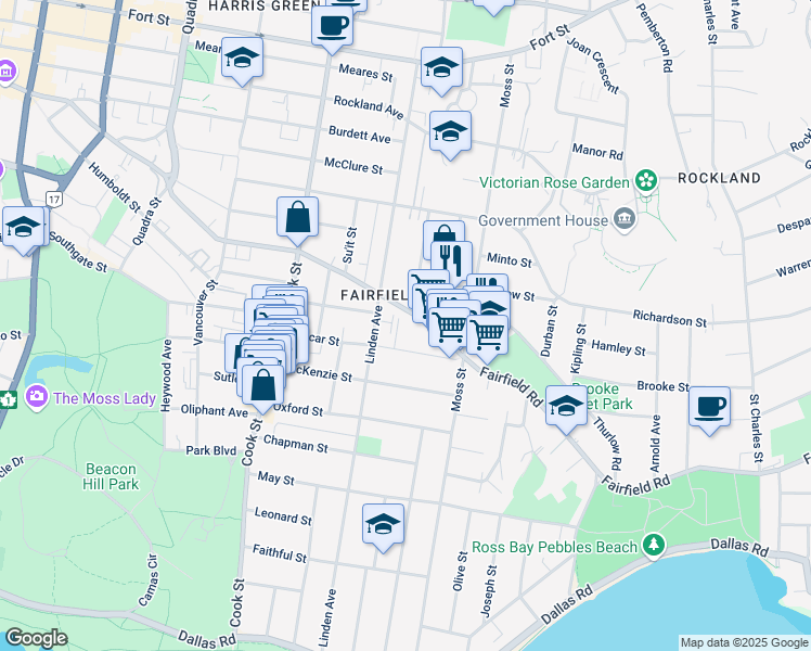 map of restaurants, bars, coffee shops, grocery stores, and more near in Victoria